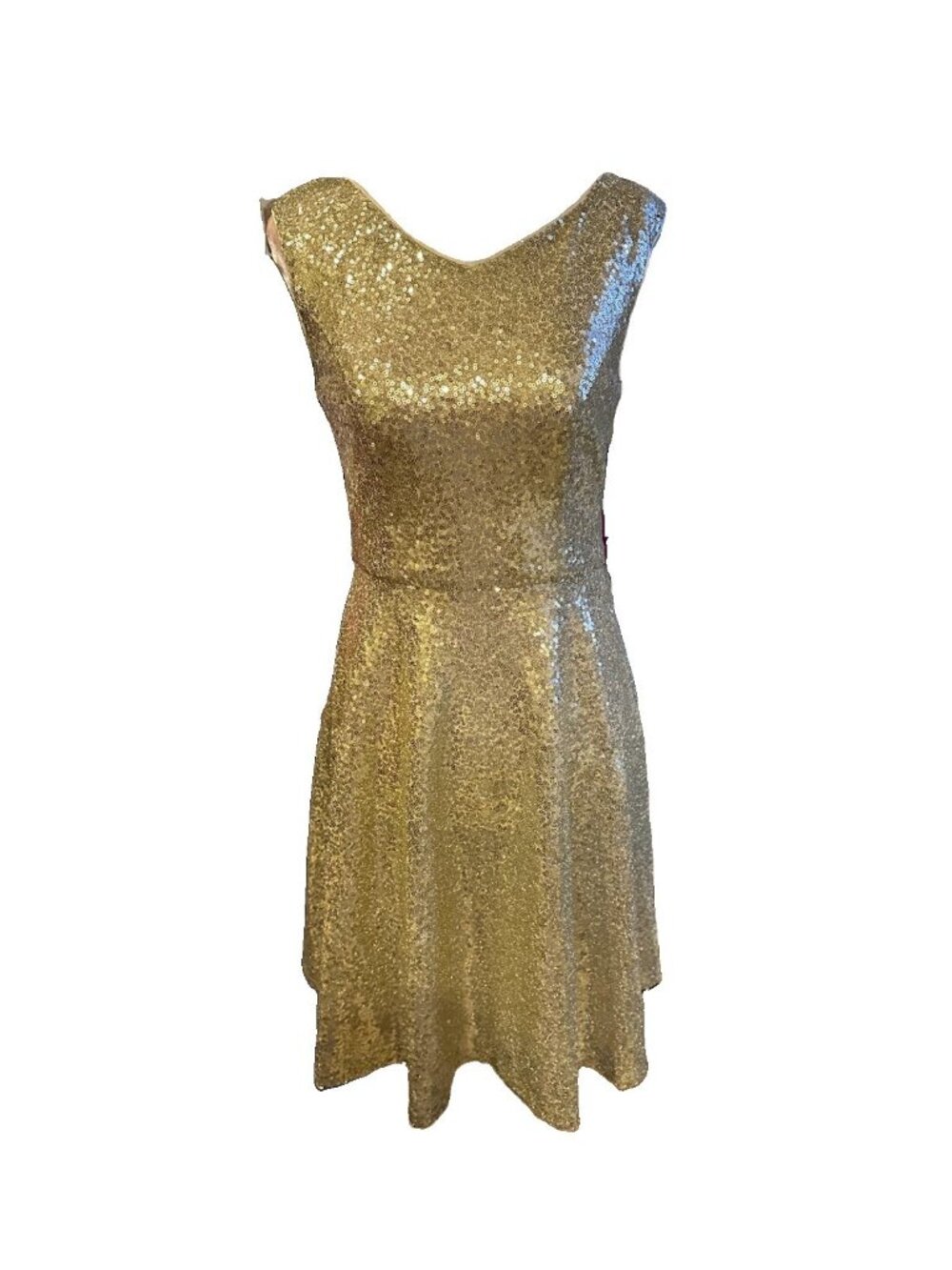 Dressever Vintage Look Gold Sequined Sleeveless Mini Fit And Flair Small Dress